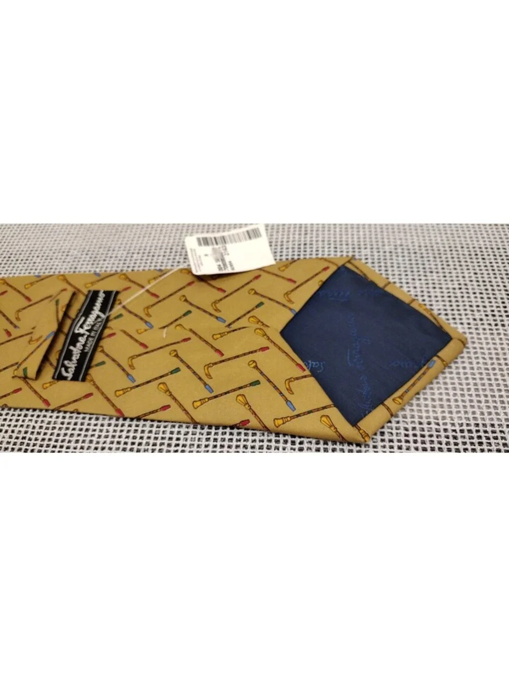 Vintage Salvatore Ferragamo Bronze Silk Tie Canes 1990s SAKS 5th AVENUE New Tag